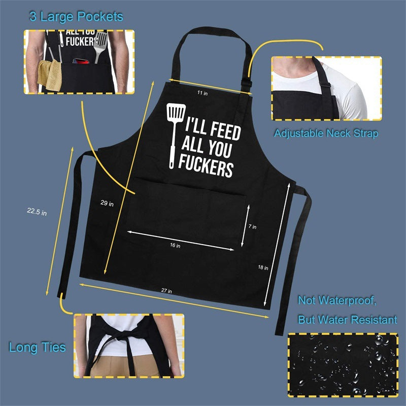 Amazon Explosions Apron Men's And Women's Couple Kitchen Barbecue Cross-border Foreign Trade LOGO Letter I 'LL FEED