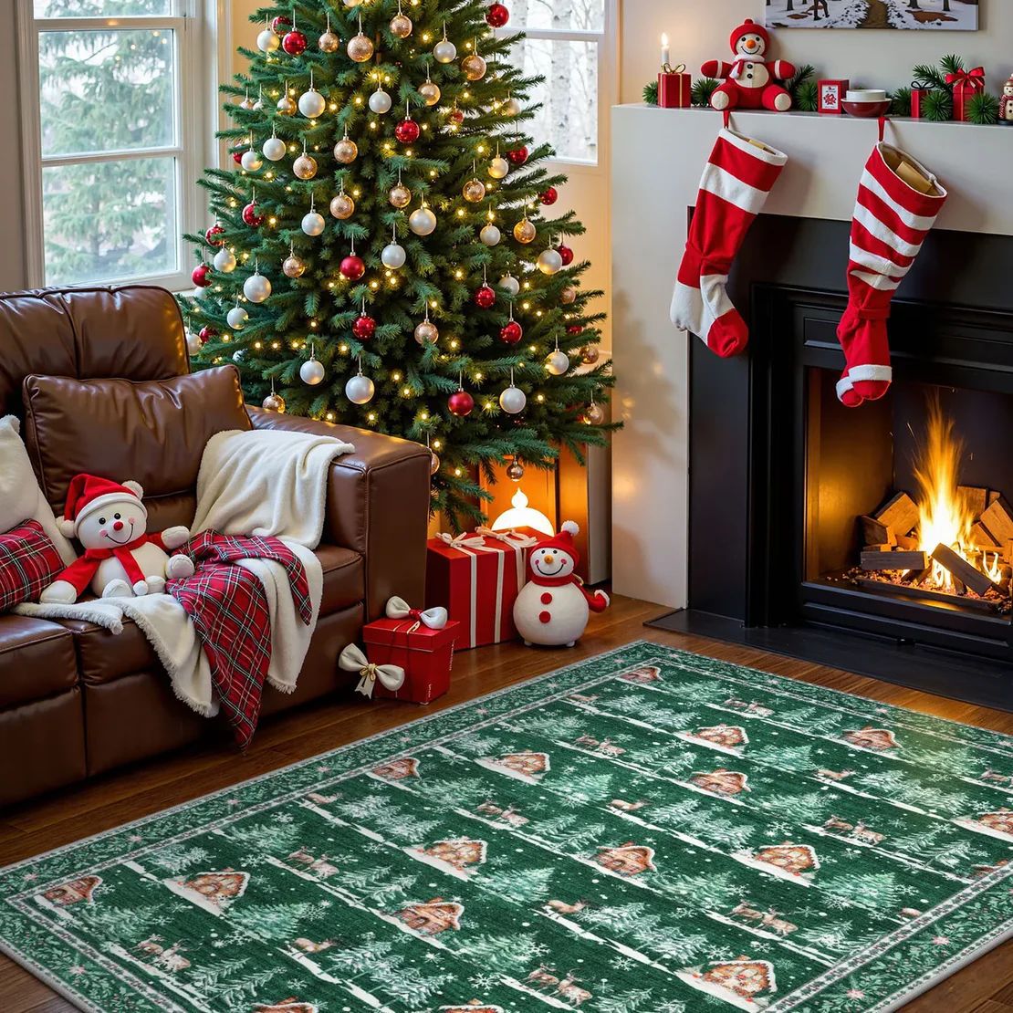 Amazon Cross-Border Christmas Decoration Crystal Velvet Living Room Coffee Table Carpet Bedroom Bedside Non-Slip And Stain-Resistant Carpet