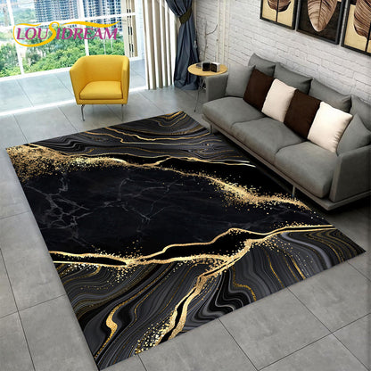 Scandinavian Blue Gold Marble Geometric Area Carpet
